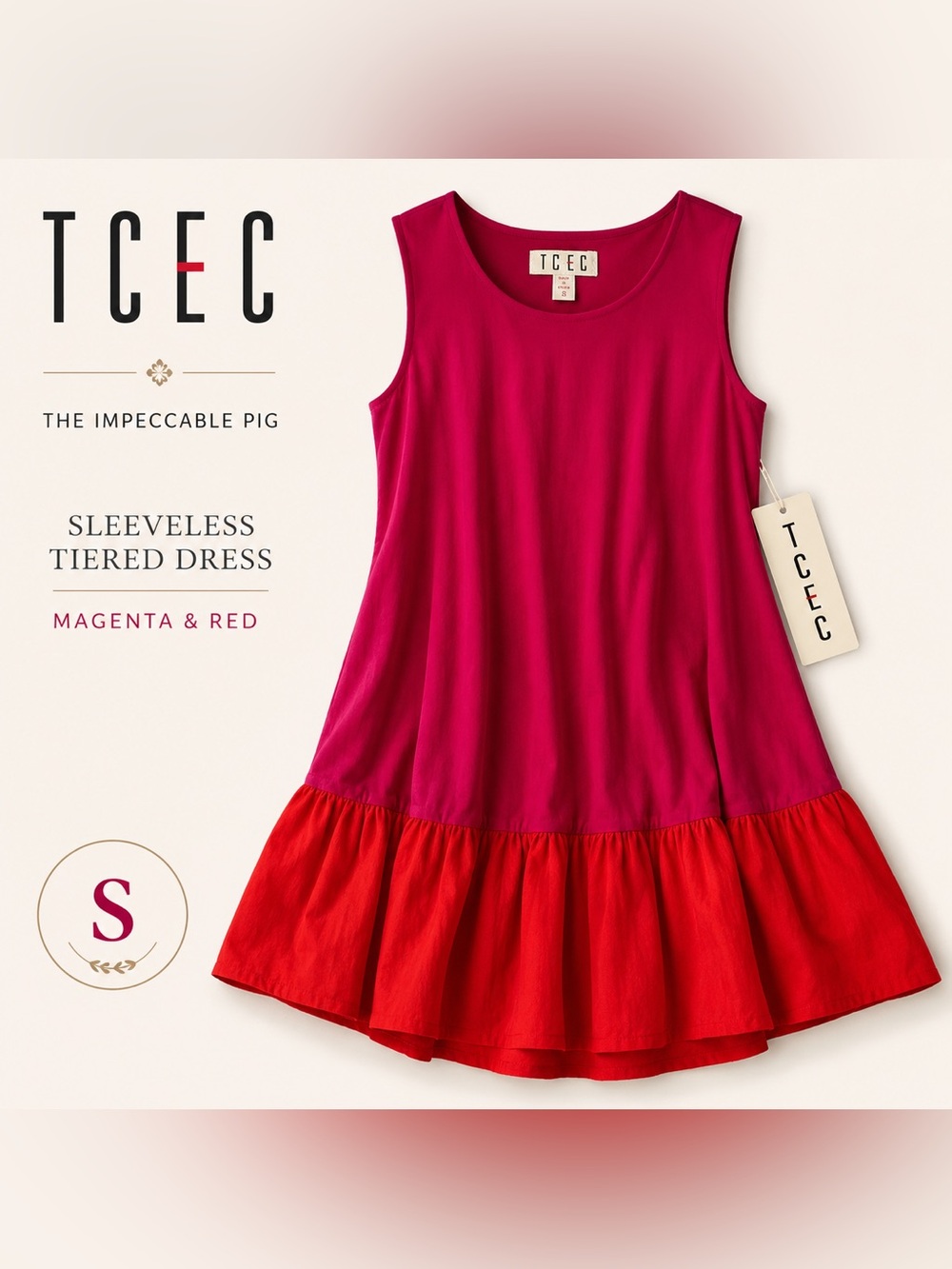 TCEC The Impeccable Pig NWT Magenta Tiered Sleeveless Shift Dress Small NWT